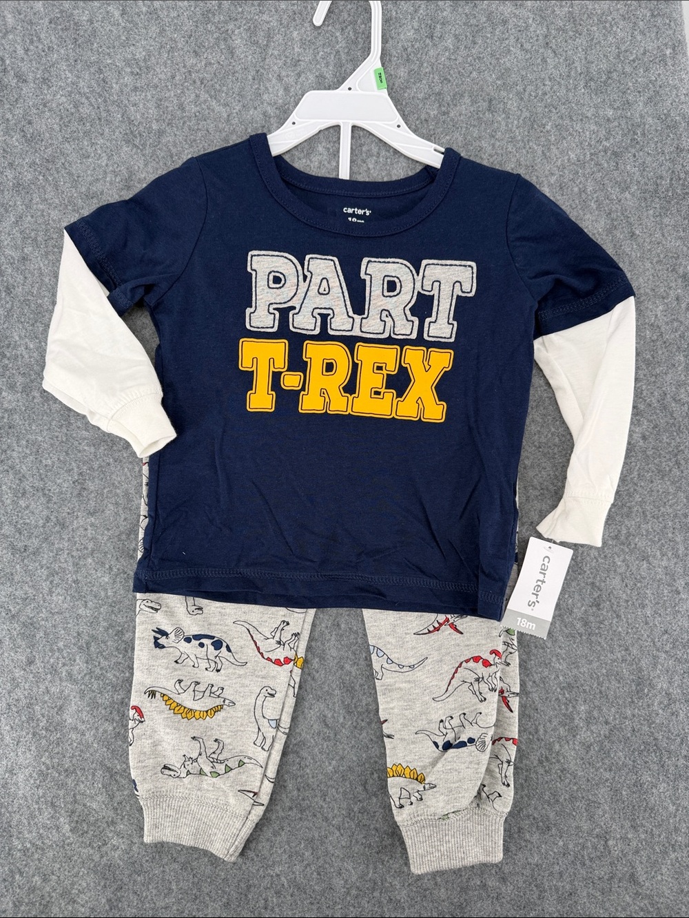 Carter's Navy, White & Yellow "PART T-REX" Dino long sleeve shirt & pants set